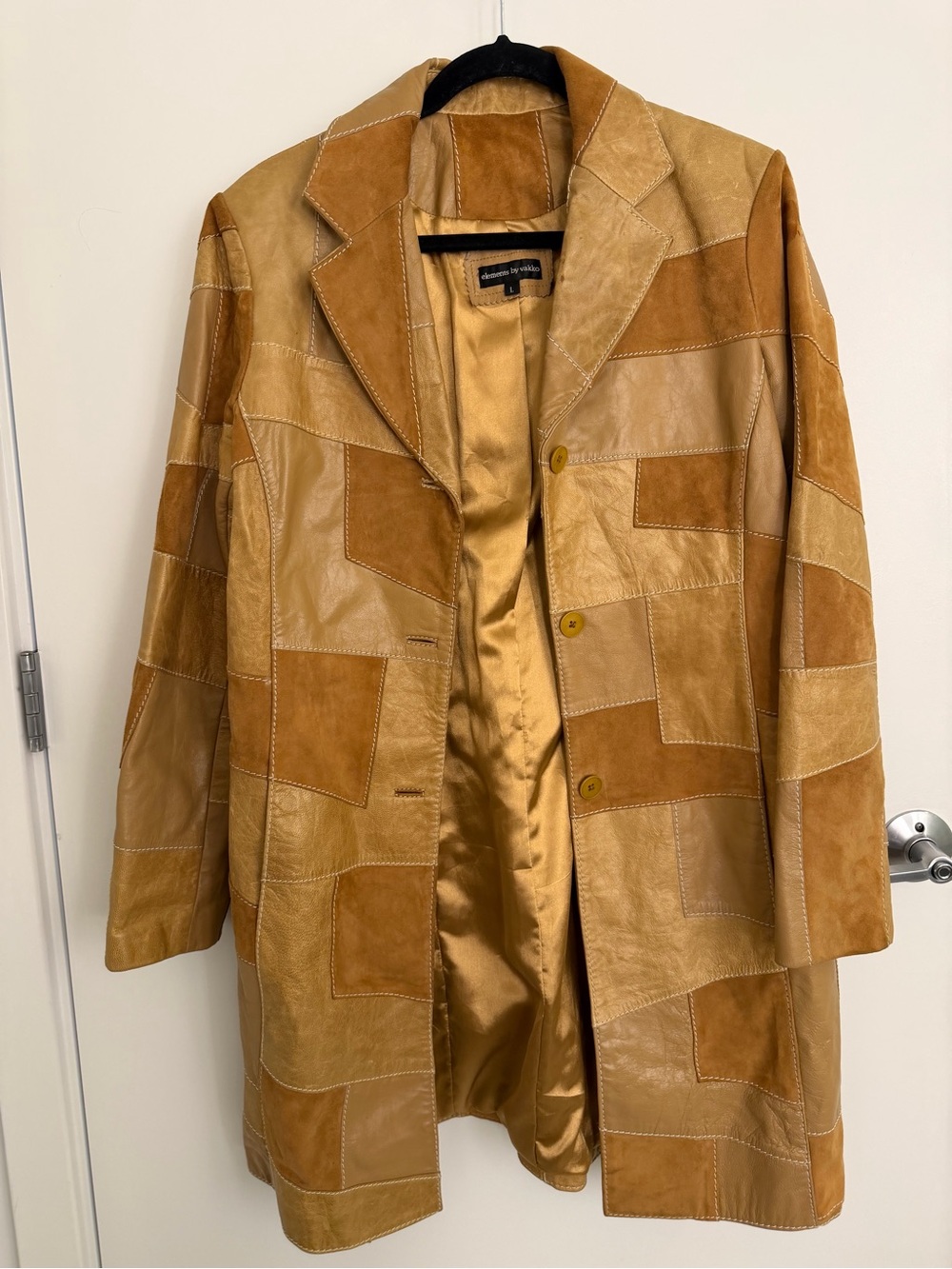 Patchwork Leather Trench Jacket in Tan